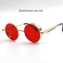 Women Gothic Steam Punk Round Shaped Sunglasses-6631 gold red-JadeMoghul Inc.