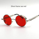 Women Gothic Steam Punk Round Shaped Sunglasses-6631 silver red-JadeMoghul Inc.