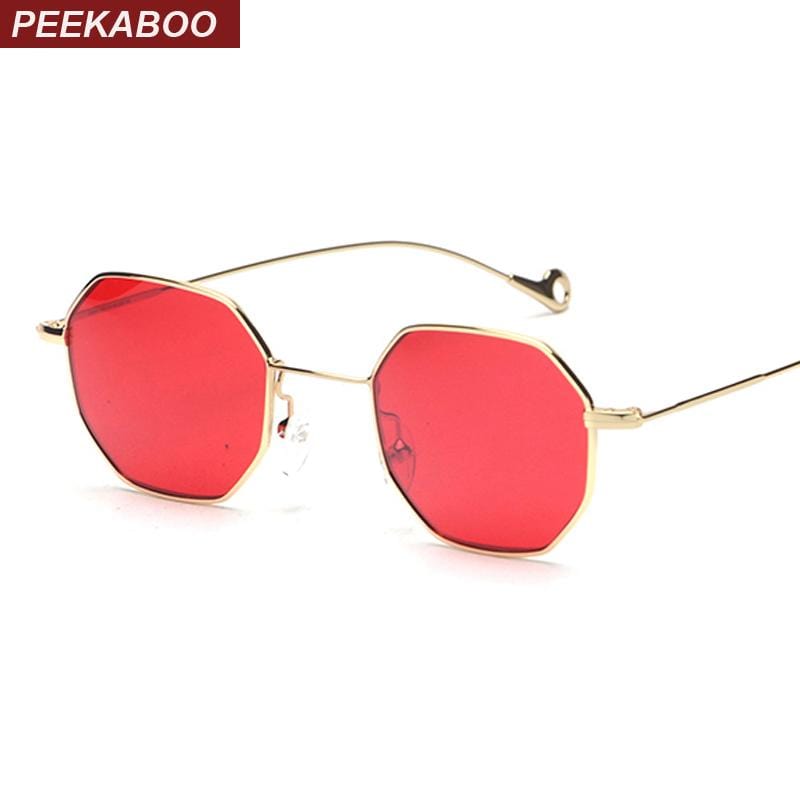 Women Hexagonal Color Tinted Sunglasses With 100% UV 400 Protection-gold with clear-as shown in photo-JadeMoghul Inc.