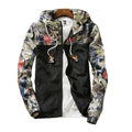 Women Hooded Casual Floral Print Jacket-Black-L-JadeMoghul Inc.