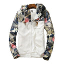 Women Hooded Casual Floral Print Jacket-White-L-JadeMoghul Inc.