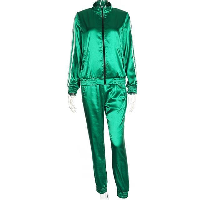 Women Hooded Leisure Track Suit Set-Green-L-JadeMoghul Inc.