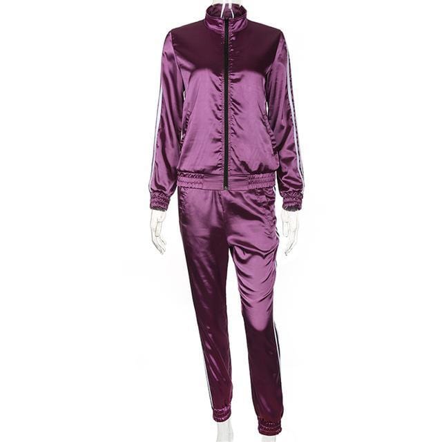 Women Hooded Leisure Track Suit Set-Purple-L-JadeMoghul Inc.