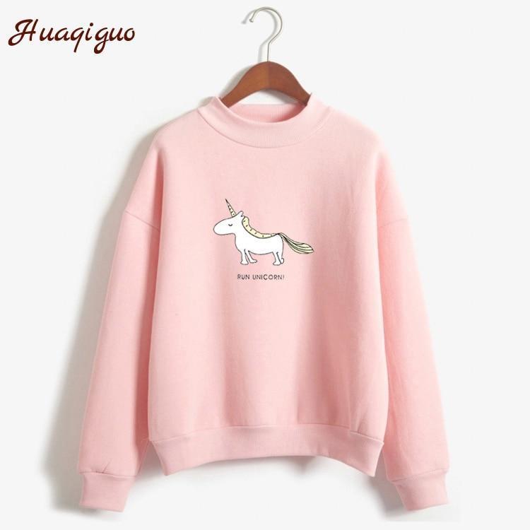 Women Hoodies Female Long Sleeve Fleece Turtleneck Sweatshirt 2017 Autumn Winter Kawaii Unicorn Print Harajuku Casual Pullover-blue-M-JadeMoghul Inc.