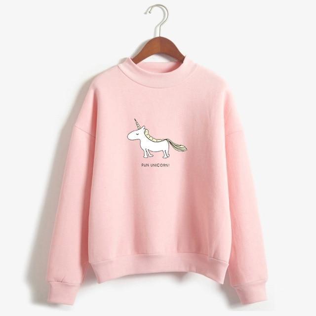 Women Hoodies Female Long Sleeve Fleece Turtleneck Sweatshirt 2017 Autumn Winter Kawaii Unicorn Print Harajuku Casual Pullover-pink-M-JadeMoghul Inc.
