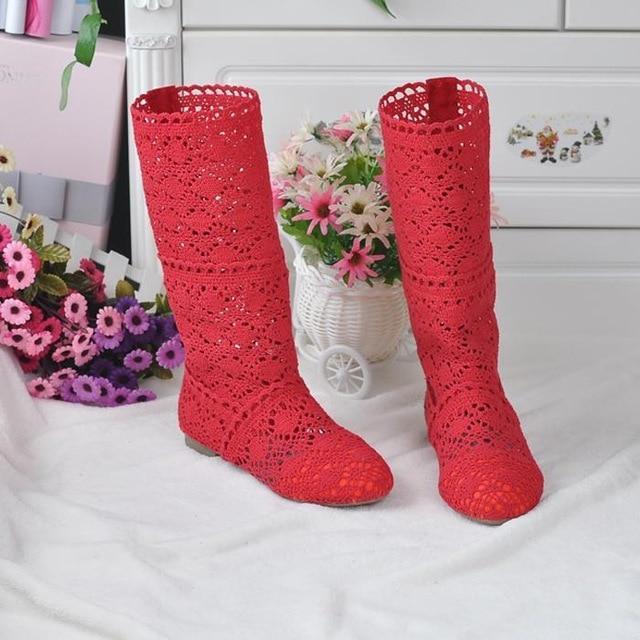 Women Knee High Lace Boots-Red-4.5-JadeMoghul Inc.
