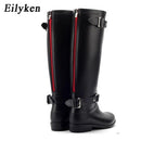 Women Knee Length Zipper Rain Boots-Black RED-5-JadeMoghul Inc.