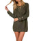Women Knitted Lace-up Sweater-Green-L-JadeMoghul Inc.