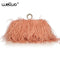 Women Knuckle Ring Evening Bag With Faux Ostrich Fur Detailing-Black-JadeMoghul Inc.