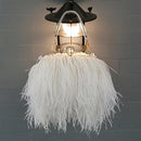 Women Knuckle Ring Evening Bag With Faux Ostrich Fur Detailing-White-JadeMoghul Inc.