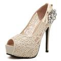 Women Lace 5 Inch Platform Stiletto Heels With Bow Detailing And Zipper Closure-Beige2-5-JadeMoghul Inc.