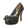 Women Lace 5 Inch Platform Stiletto Heels With Bow Detailing And Zipper Closure-Black1-5-JadeMoghul Inc.