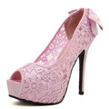 Women Lace 5 Inch Platform Stiletto Heels With Bow Detailing And Zipper Closure-Pink-5-JadeMoghul Inc.