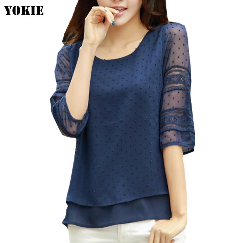 Women Lace And Chiffon Double Layered Top-Dark blue-S-JadeMoghul Inc.