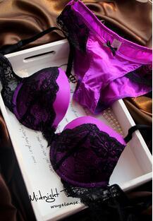 Women Lace Embroidery Bra And Lace Trim Panties Set-Purple-B-32-JadeMoghul Inc.