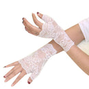 Women Lace Finger Less Gloves-White-JadeMoghul Inc.