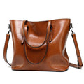 Women Large Capacity Patent Leather Solid Color Shoulder Bag-Brown-31x28x12cm-JadeMoghul Inc.