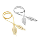 Women Leaf Design Metal Belt With Elastic Stretch And Clasp Closure-Gold-JadeMoghul Inc.
