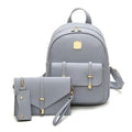 Women Leather 3 Piece Backpack/Wristlet / Key Chain Set-Light gray-China-Medium-JadeMoghul Inc.