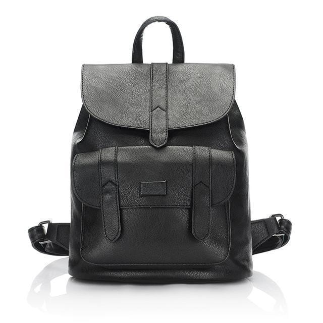 Women Leather Backpack With Flap Closure-01 black-China-23x13x29cm-JadeMoghul Inc.