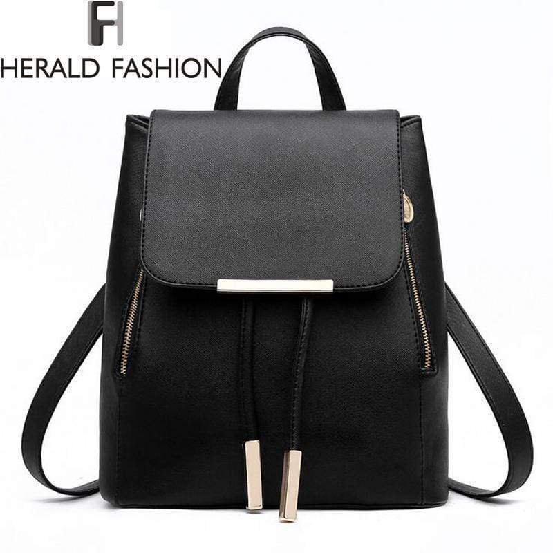 Women Leather Backpack With Metal Plate Detailing AExp