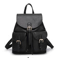 Women Leather Embossed Travel Backpack With Multi Pockets-Black-JadeMoghul Inc.