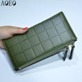 Women Leather Purse Plaid Wallets Long Ladies Colorful Walet Red Clutch 10 Card Holder Coin Bag Female Double Zipper Wallet Girl-Green-JadeMoghul Inc.