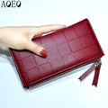 Women Leather Purse Plaid Wallets Long Ladies Colorful Walet Red Clutch 10 Card Holder Coin Bag Female Double Zipper Wallet Girl-Red-JadeMoghul Inc.