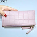 Women Leather Purse Plaid Wallets Long Ladies Colorful Walet Red Clutch 10 Card Holder Coin Bag Female Double Zipper Wallet Girl-rose-JadeMoghul Inc.