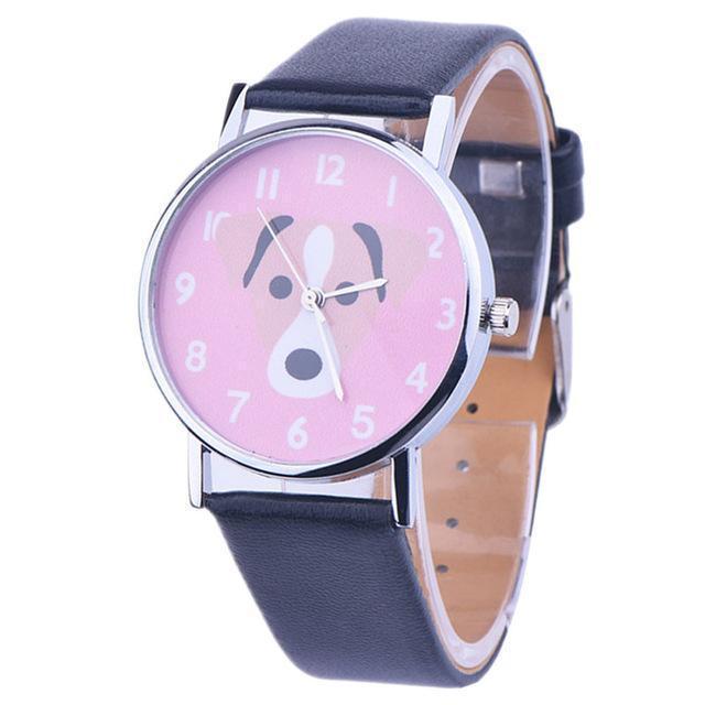 Women Leather Strap Cute Pink Dog Pattern Wrist Watch-2-JadeMoghul Inc.