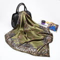 Women Leopard And Chain Print Silk Square Scarf-Army Green-90cm-JadeMoghul Inc.