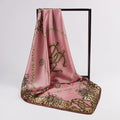 Women Leopard And Chain Print Silk Square Scarf-Dark pink-90cm-JadeMoghul Inc.