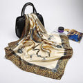 Women Leopard And Chain Print Silk Square Scarf-Gold-90cm-JadeMoghul Inc.