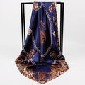 Women Leopard And Chain Print Silk Square Scarf-Navy Blue-90cm-JadeMoghul Inc.