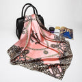 Women Leopard And Chain Print Silk Square Scarf-Pink-90cm-JadeMoghul Inc.