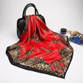 Women Leopard And Chain Print Silk Square Scarf-Red-90cm-JadeMoghul Inc.