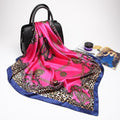 Women Leopard And Chain Print Silk Square Scarf-Rose red-90cm-JadeMoghul Inc.