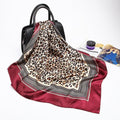 Women Leopard And Chain Print Silk Square Scarf-Wine red-90cm-JadeMoghul Inc.