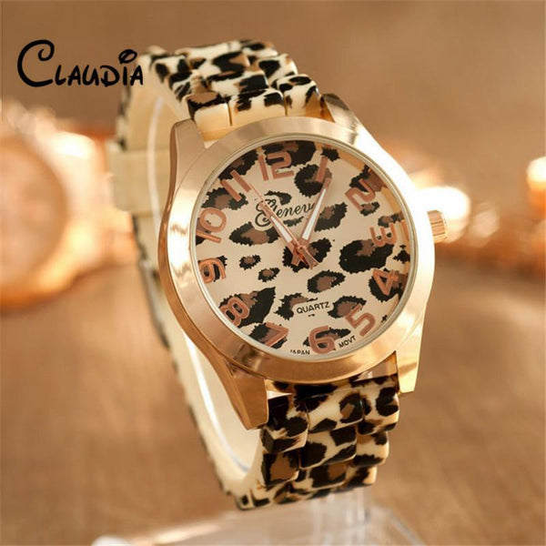 Women Leopard Pattern Silicone Jelly Strap Wrist Watch-Watch box-JadeMoghul Inc.