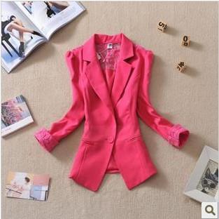 Women Light weight Candy color Blazer jacket With Lace Detailing-rose-S-JadeMoghul Inc.