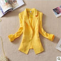 Women Light weight Candy color Blazer jacket With Lace Detailing-yellow-S-JadeMoghul Inc.