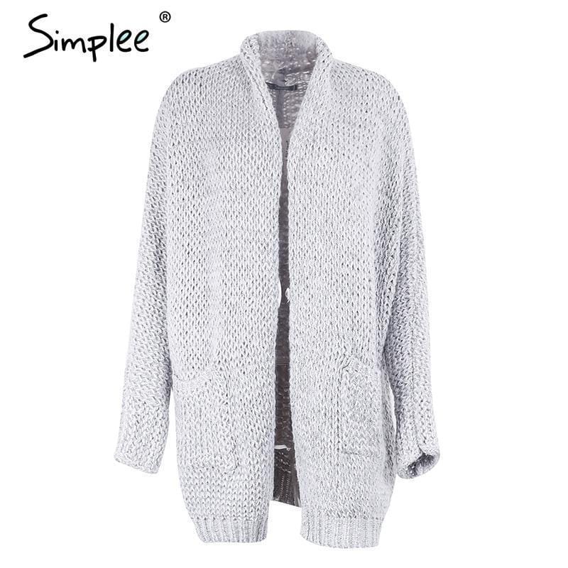Women Light weight Machine Knitted Cardigan Style Sweater-Gray-One Size-JadeMoghul Inc.