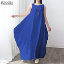 Women Linen Maxi Sleeveless Summer Dress-Blue-S-JadeMoghul Inc.