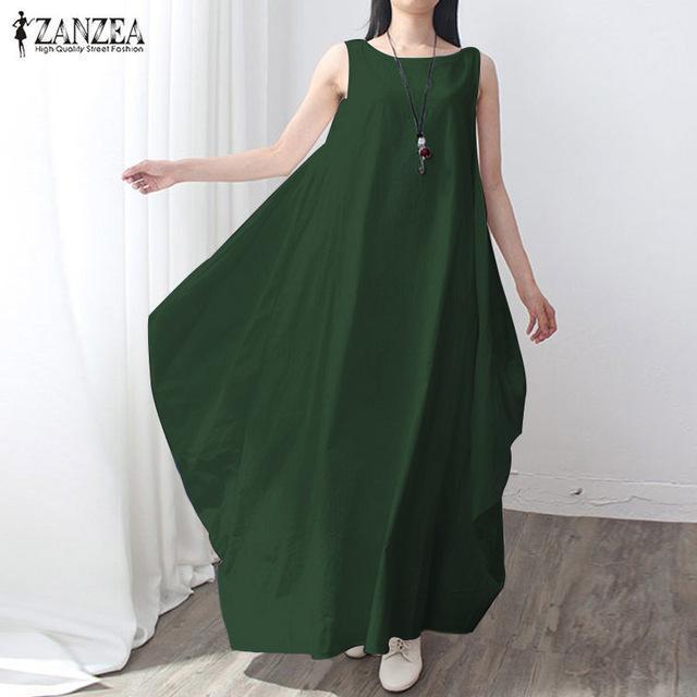 Women Linen Maxi Sleeveless Summer Dress-Green-S-JadeMoghul Inc.