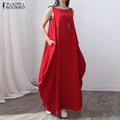 Women Linen Maxi Sleeveless Summer Dress-Red-S-JadeMoghul Inc.
