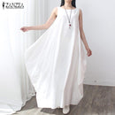 Women Linen Maxi Sleeveless Summer Dress-White-S-JadeMoghul Inc.