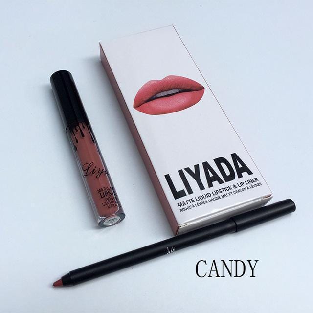 Women Liquid Lasting Water Proof Matte Lipstick And Lip Liner kit-CANDY-JadeMoghul Inc.