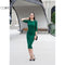 Women Long Dress - Casual Crew Neck Half Sleeve Midi Dress-Green-XS-JadeMoghul Inc.