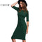 Women Long Dress - Casual Crew Neck Half Sleeve Midi Dress-Green-XS-JadeMoghul Inc.