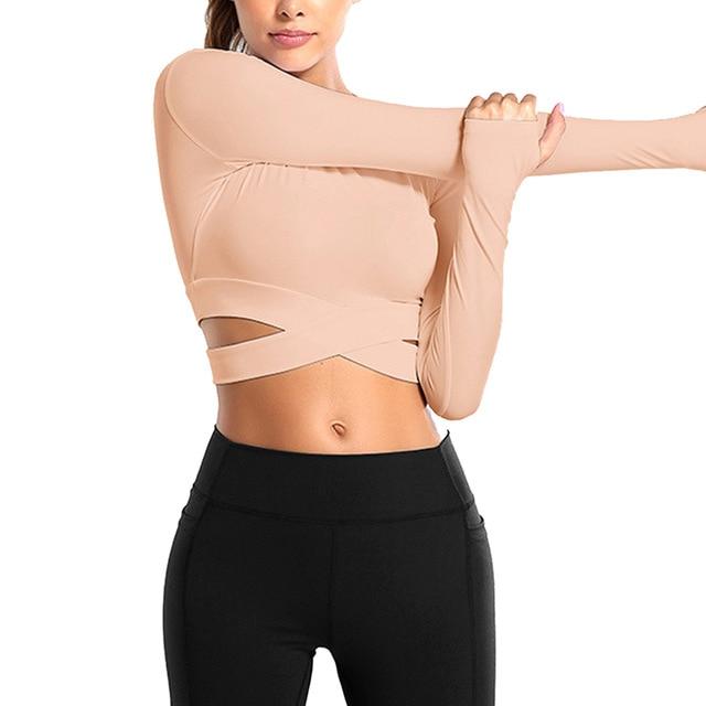 Women Long Sleeve Running Shirts Sexy Exposed Navel Yoga T-shirts Solid Sports Shirts Quick Dry Fitness Gym Crop Tops Sport Wear JadeMoghul Inc. 